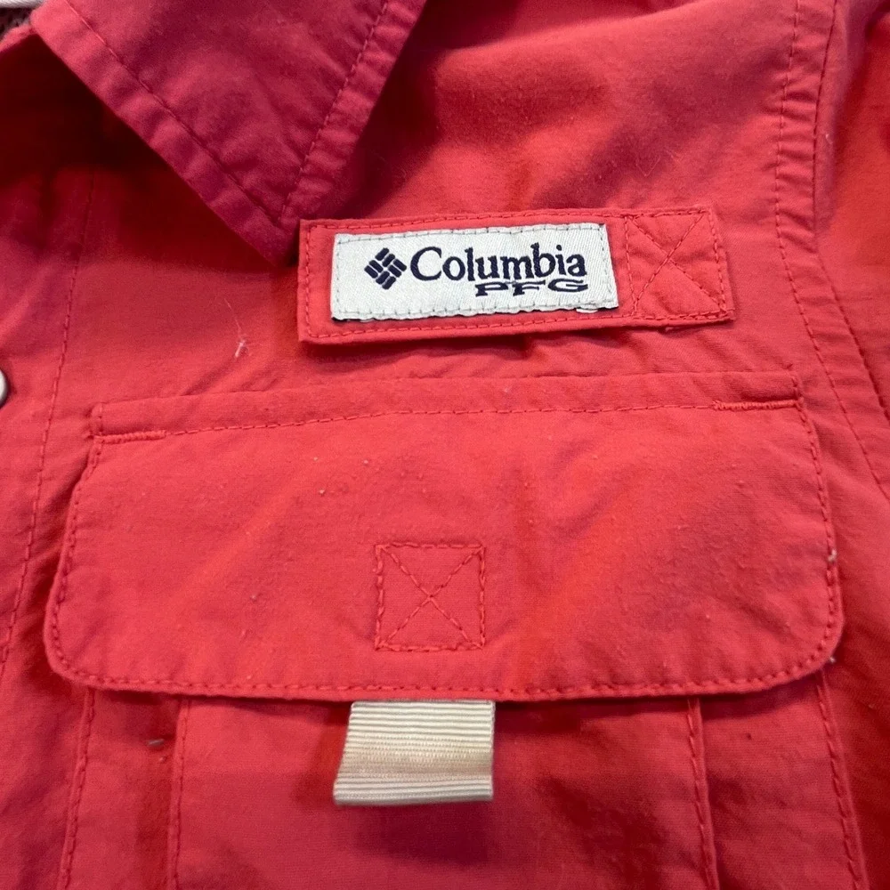 Columbia PFG Fishing Shirt Boys Sm 8 Coral Long Sleeve Roll Tab Omni-Shade READ